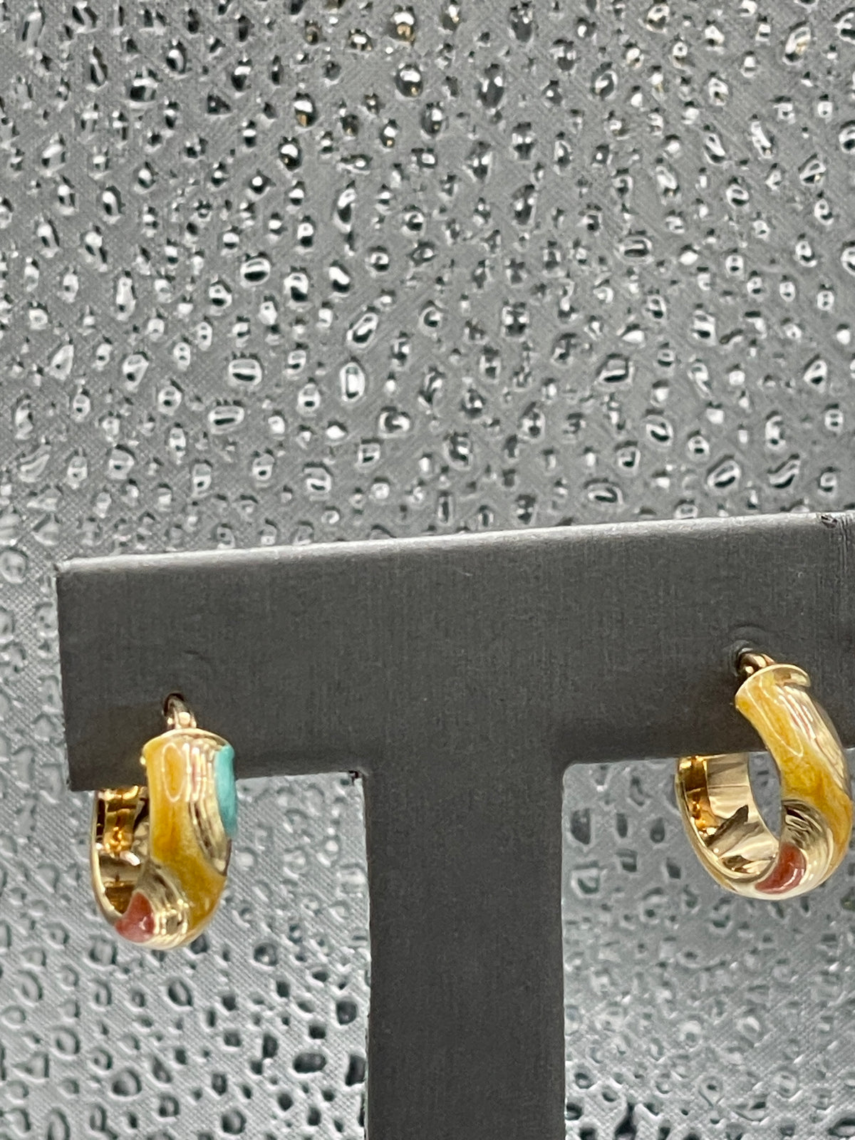 Ladies Beautiful 14 Karat Yellow Gold Colored Enamel Huggy Hoops