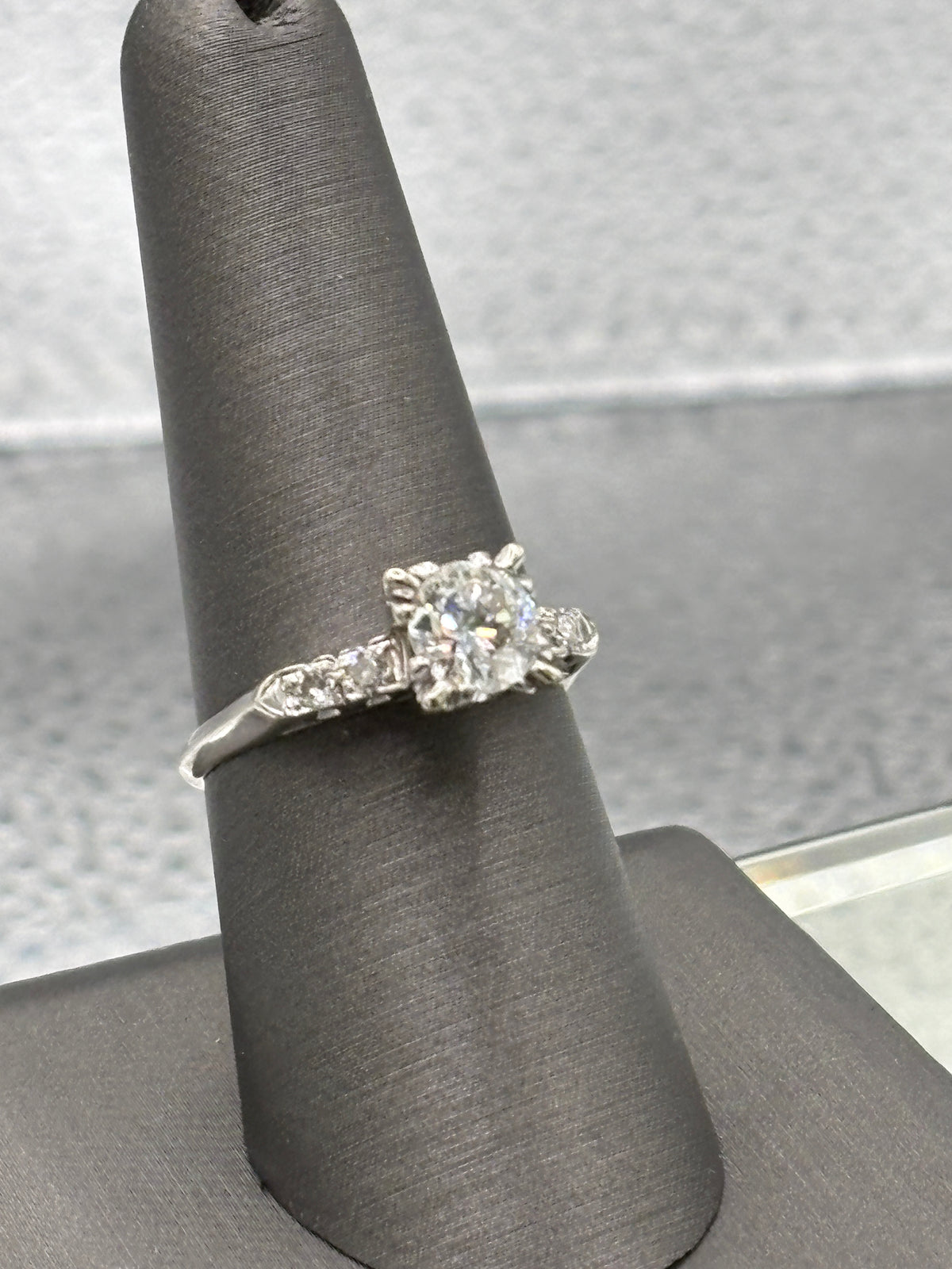 Ladies Vintage 14 Karat White Gold Diamond Engagement Ring