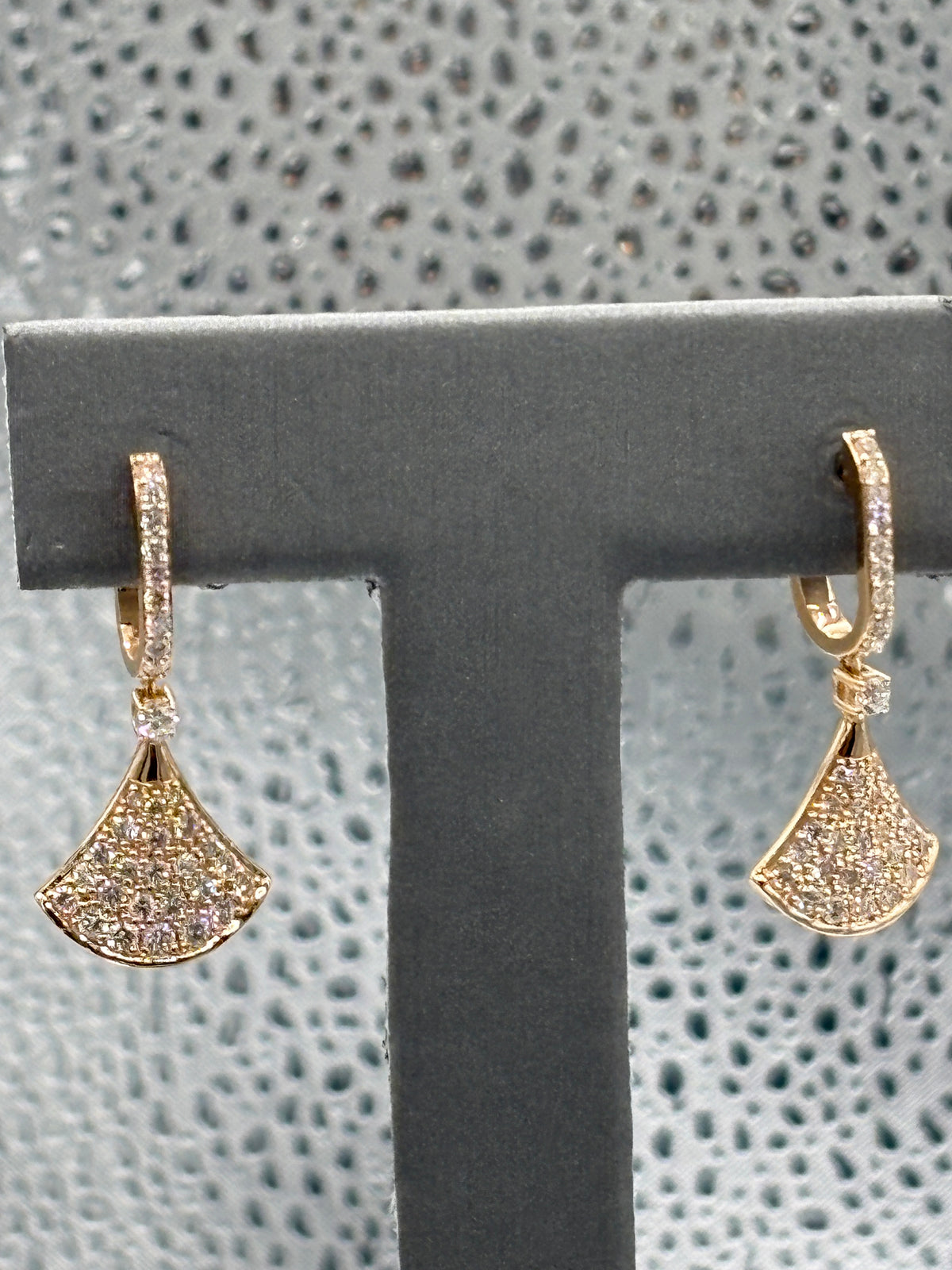 View one of Magnificent 18 Karat Rose Gold Diamond Fan Dangling Earrings
