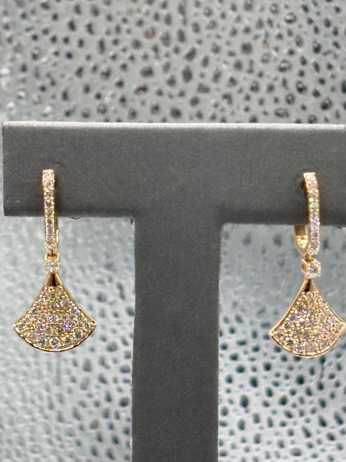 View two of Magnificent 18 Karat Rose Gold Diamond Fan Dangling Earrings