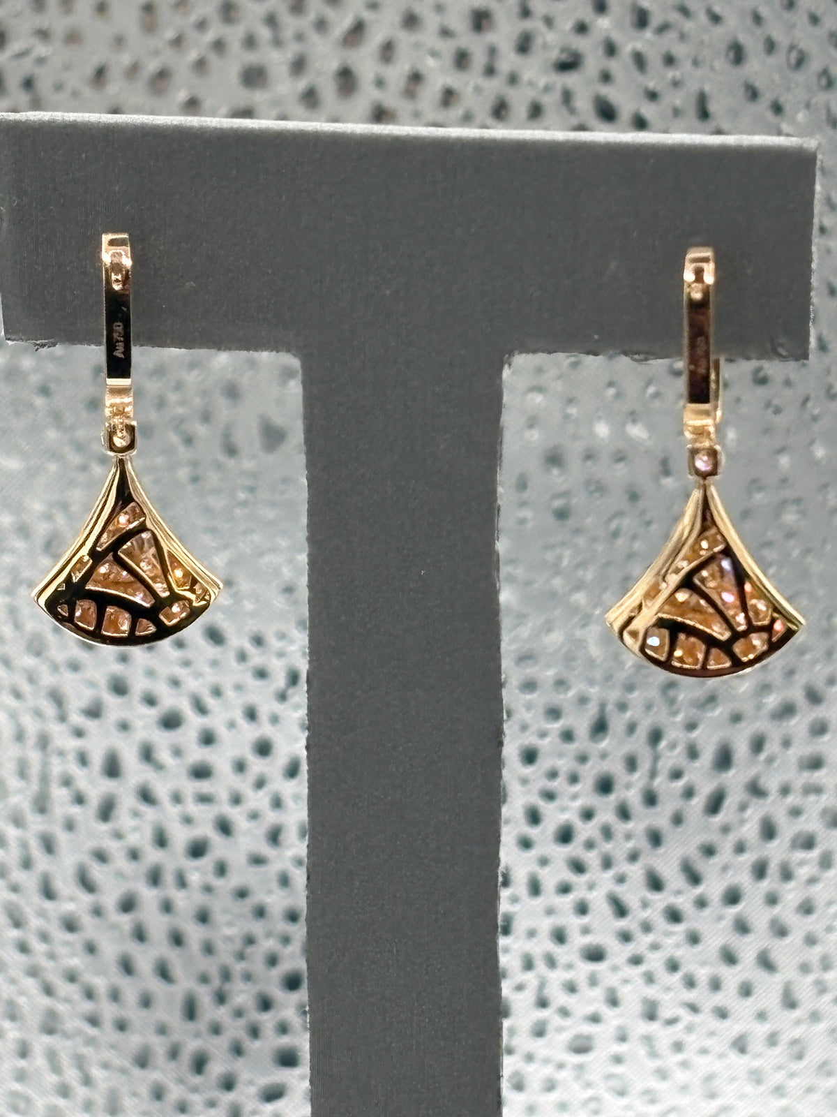 View four of Magnificent 18 Karat Rose Gold Diamond Fan Dangling Earrings