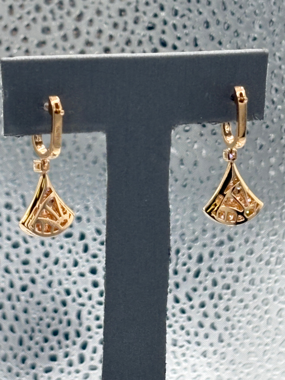 View five of Magnificent 18 Karat Rose Gold Diamond Fan Dangling Earrings