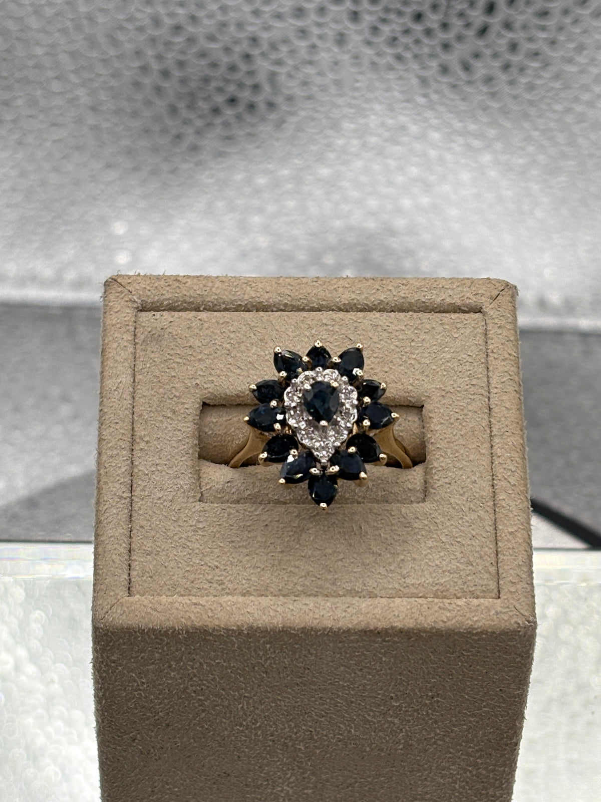 Ladies 14 Karat Yellow Gold Pear Sapphire & Diamond Cocktail Ring