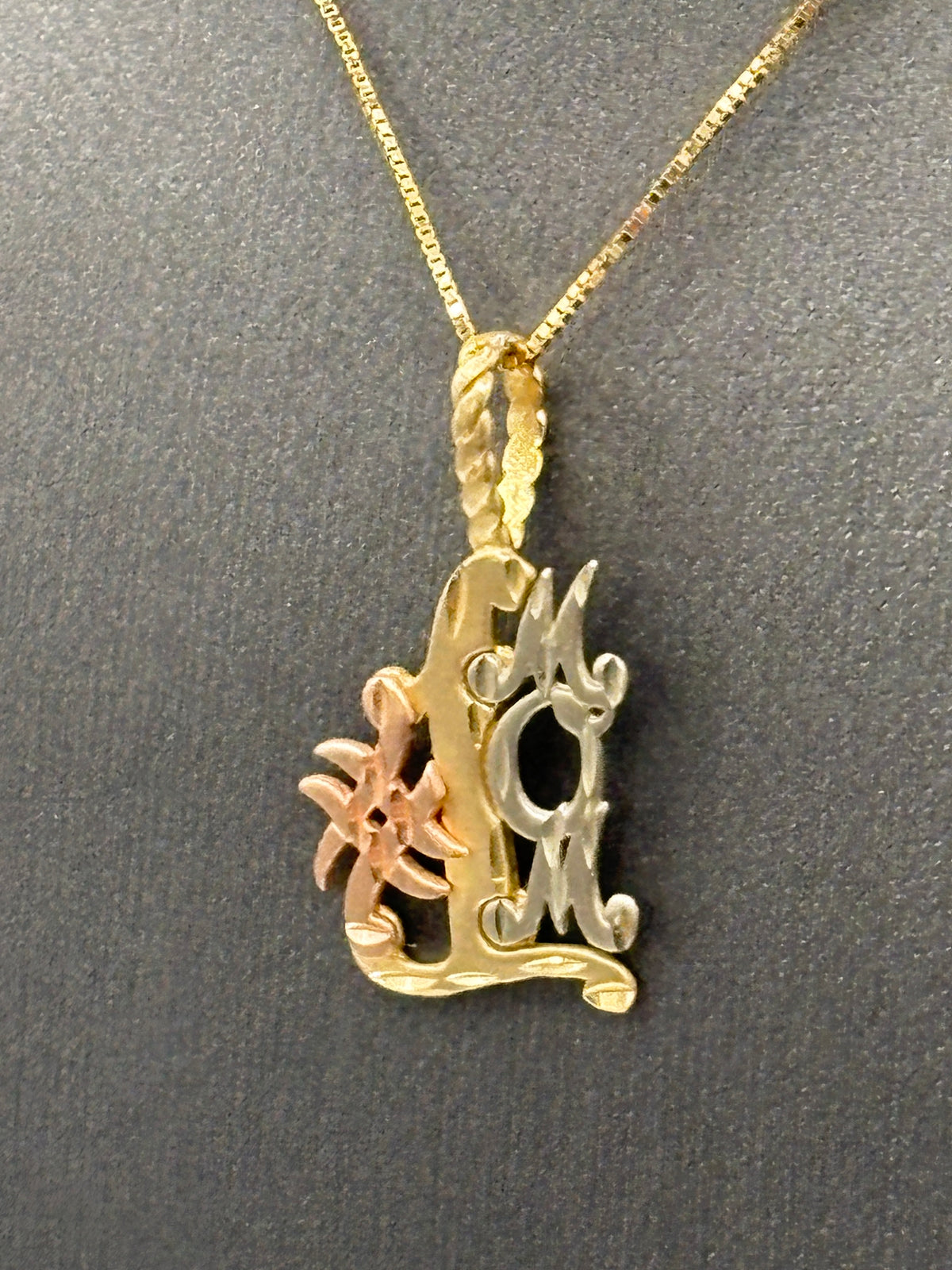 View two of Ladies 14 Karat Tri-Color Gold #1 Mom Pendant