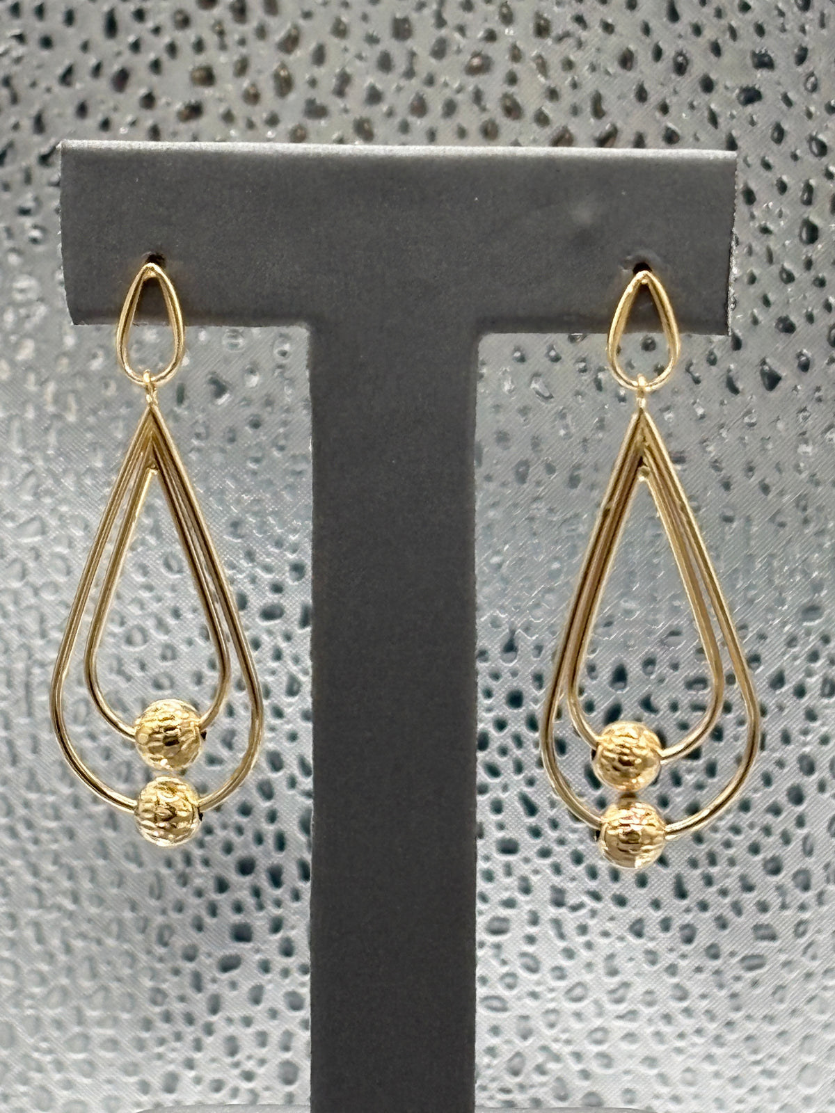 Ladies Beautiful 14 Karat Yellow Gold Dangling Teardrop Ball Hoops