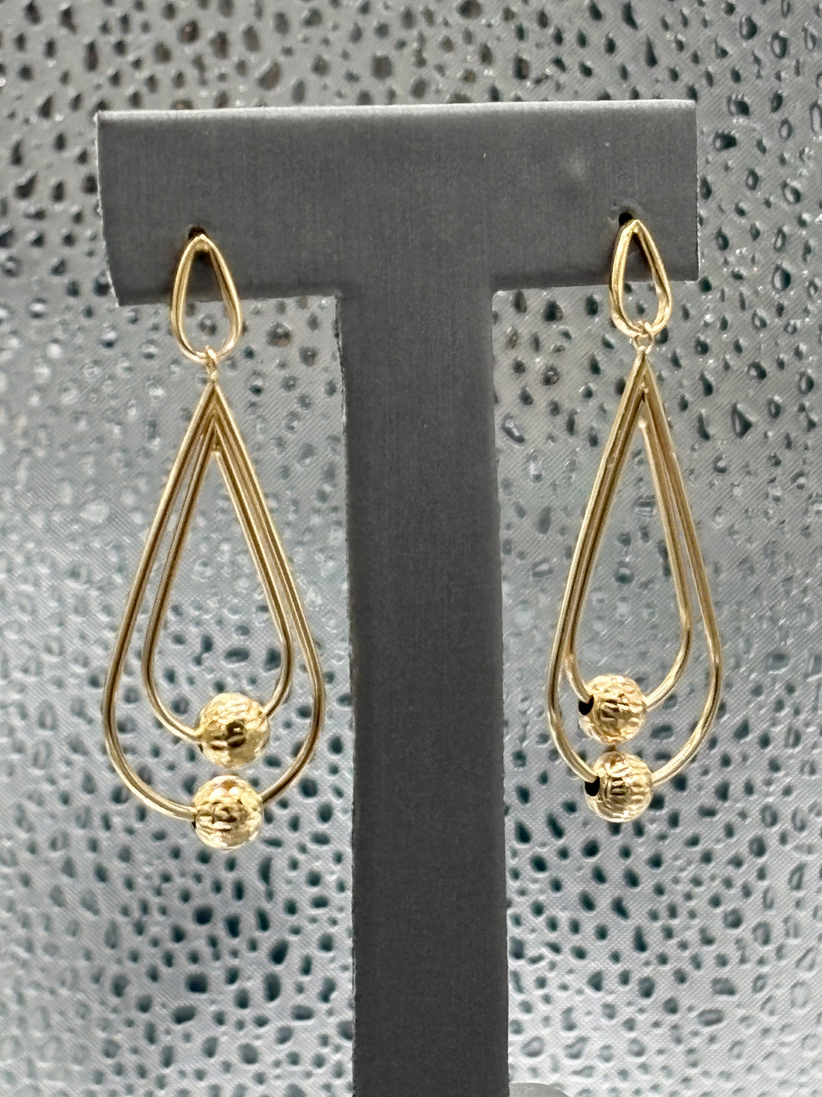 Ladies Beautiful 14 Karat Yellow Gold Dangling Teardrop Ball Hoops