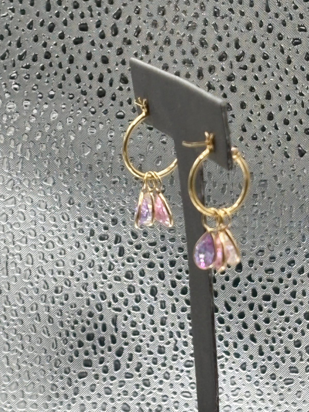 Ladies 14 Karat Yellow Gold Dangling Teardrop Stone Hoop Earrings