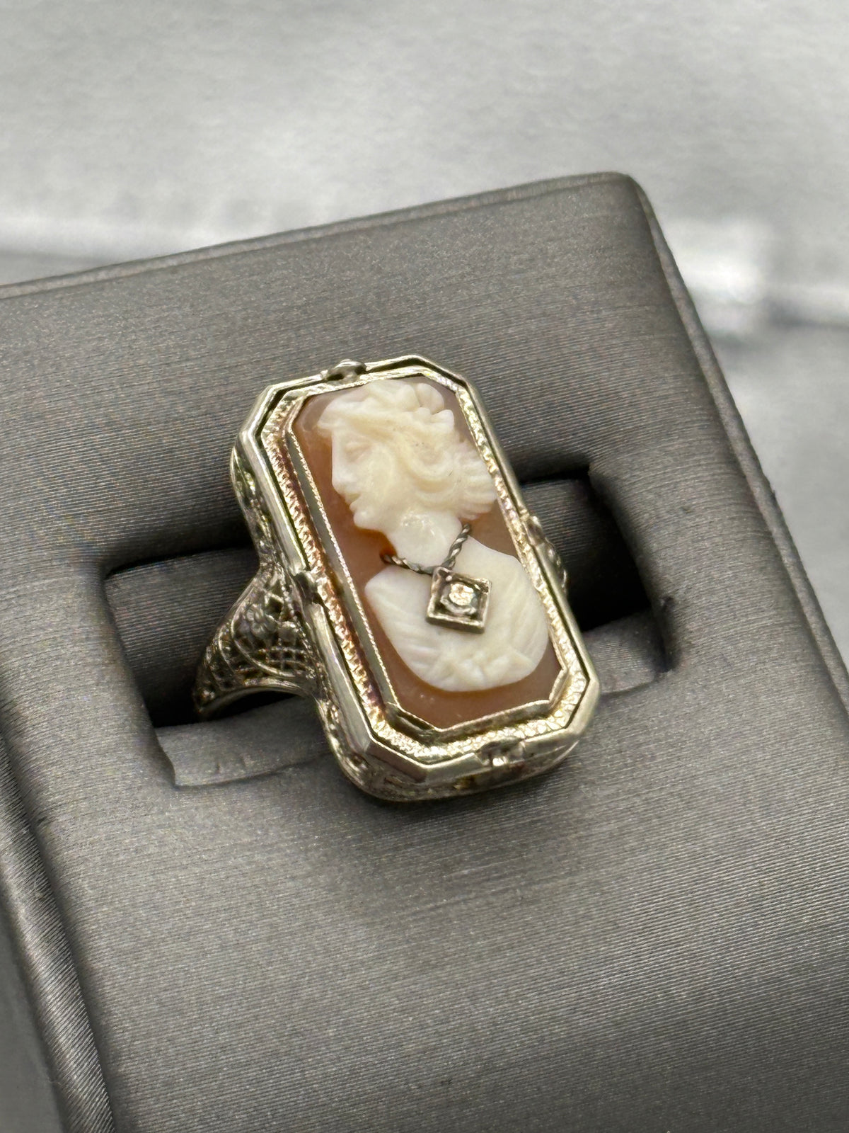 View two of Ladies Antique 14 Karat White Gold Two Sided Morning Ring