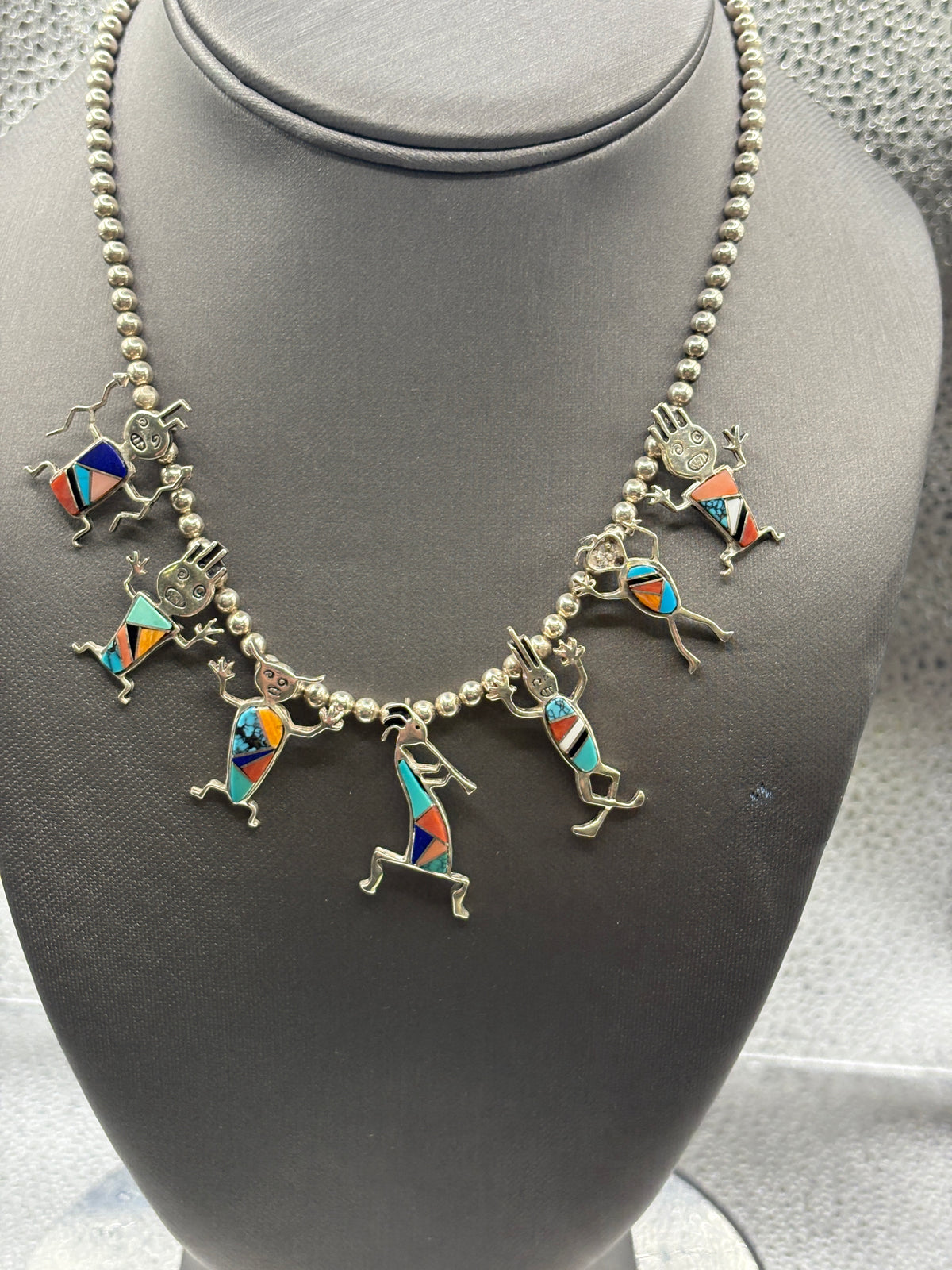 Vintage Native American Kachina Dancer Sterling Silver Necklace