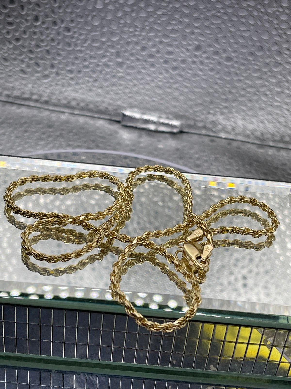 14 Karat Yellow Gold Diamond Cut Solid Rope Chain