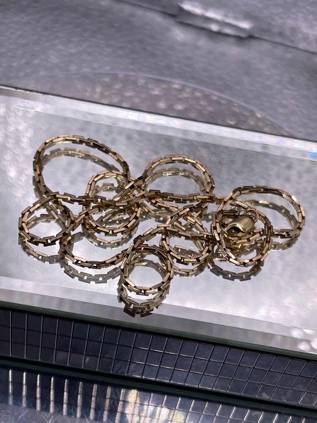 14 Karat Yellow Gold Flat Woven Solid Box Link Chain