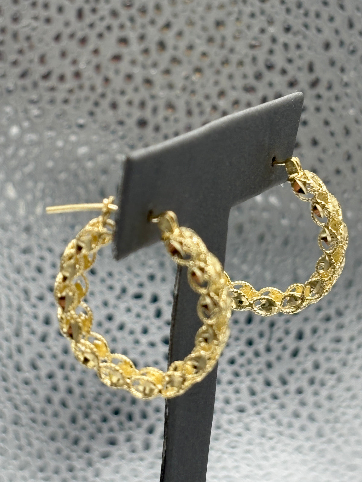View three of Ladies Fabulous 14 Karat Yellow Gold Turkish Rope Hoop Earrings