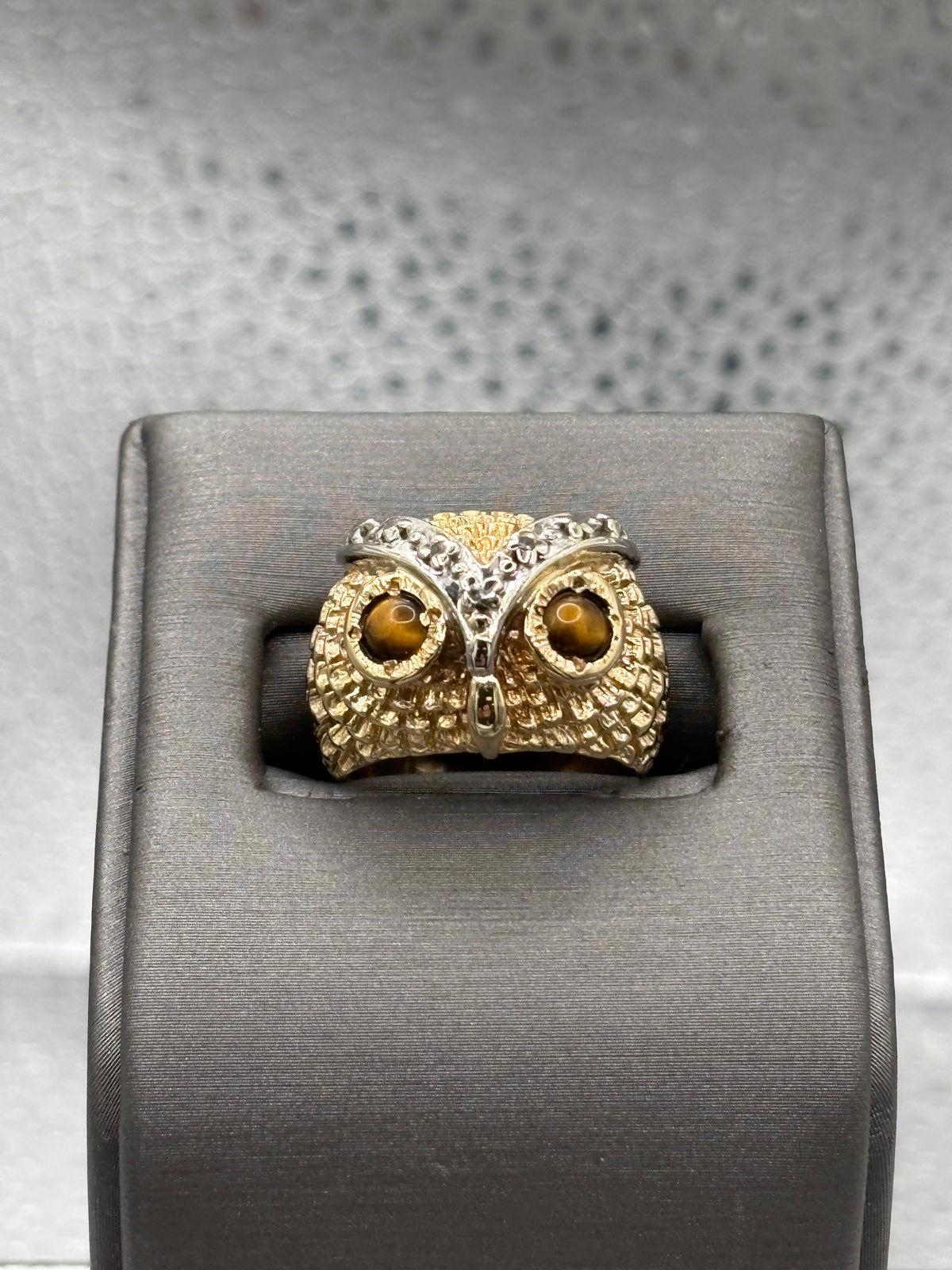 View two of Ladies / Gents Vintage 14 Karat Yellow Gold Owl Nugget Ring
