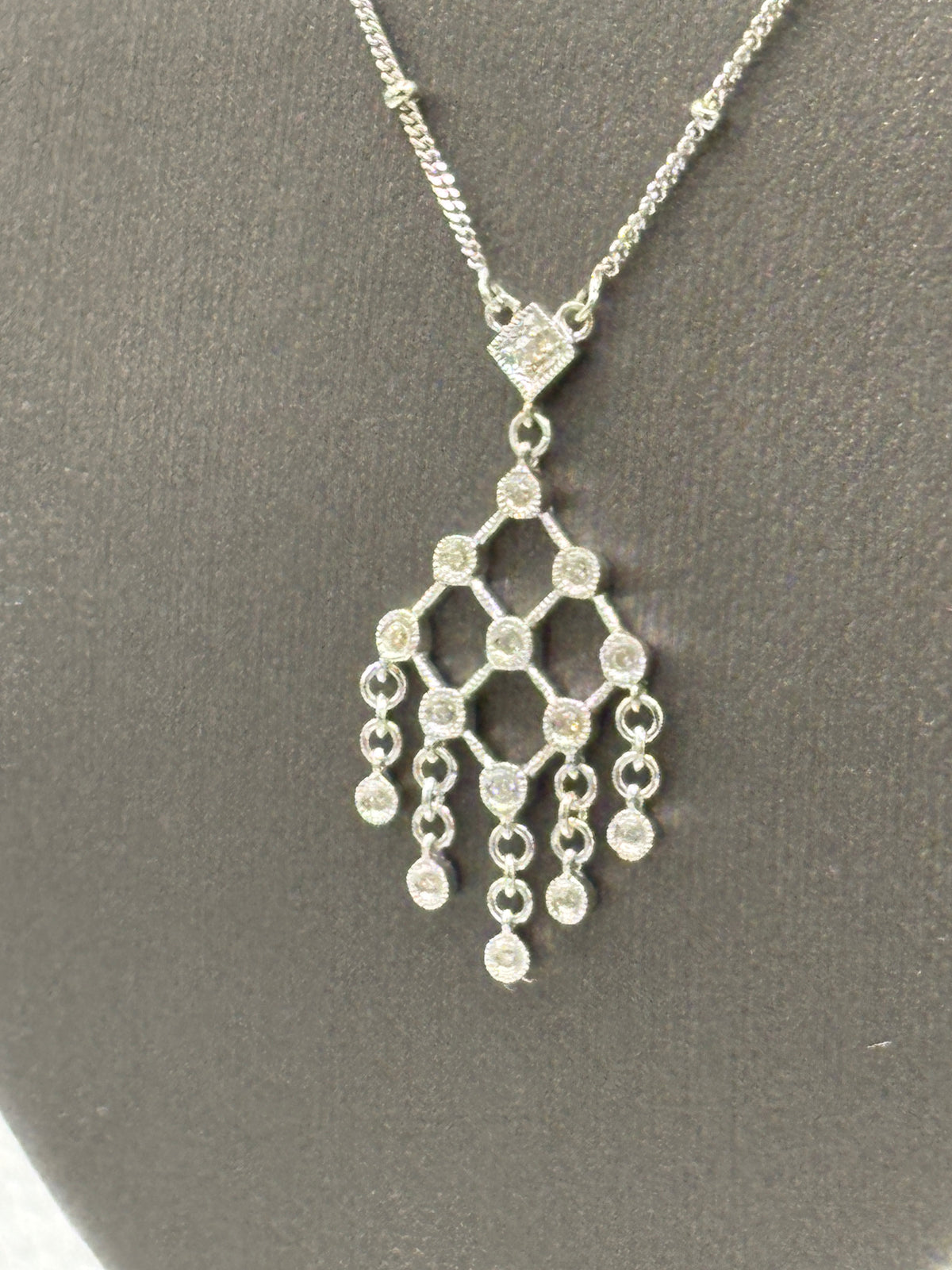 View one of Ladies 14 Karat White Gold Diamond Chandelier Pendant & Chain