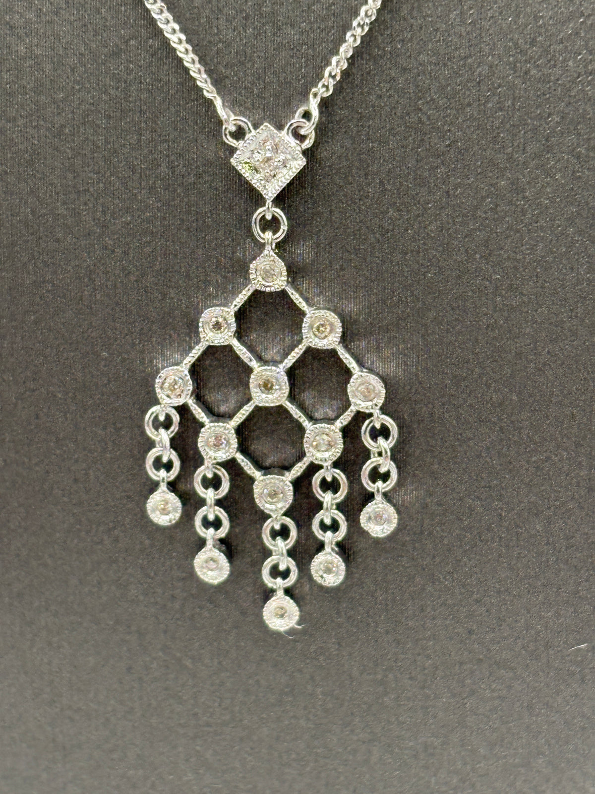 View four of Ladies 14 Karat White Gold Diamond Chandelier Pendant & Chain