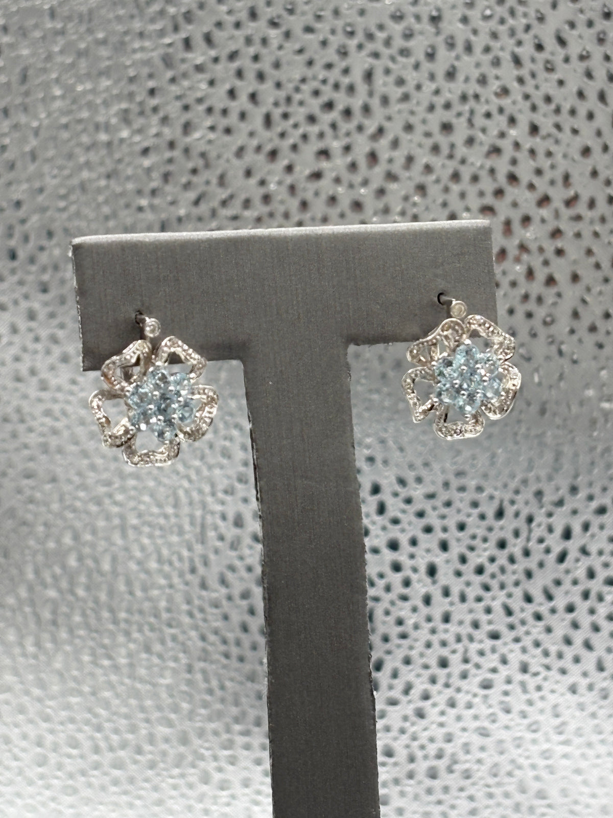 View one of Ladies 14 Karat White Gold Aquamarine & Diamond Floral Earrings