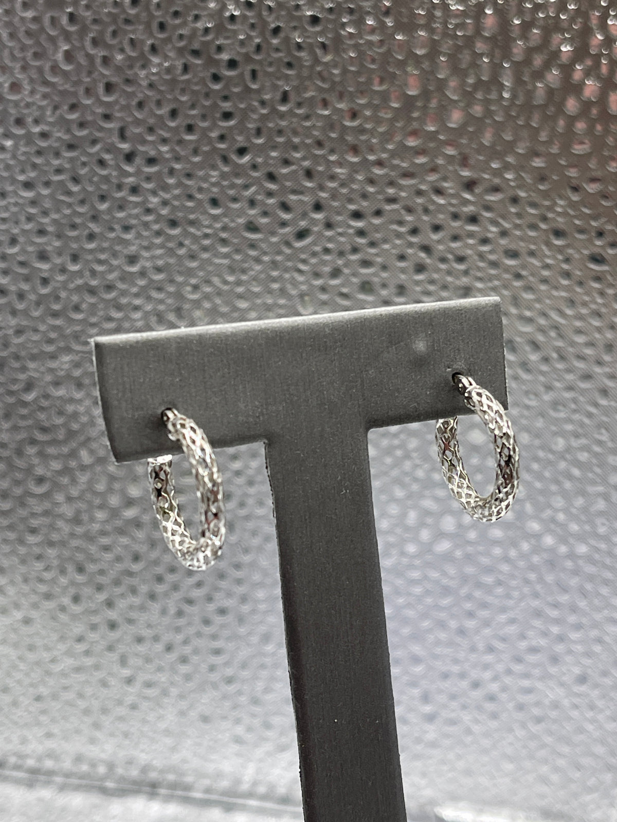 Ladies Sterling Silver Mesh Hoop Earrings