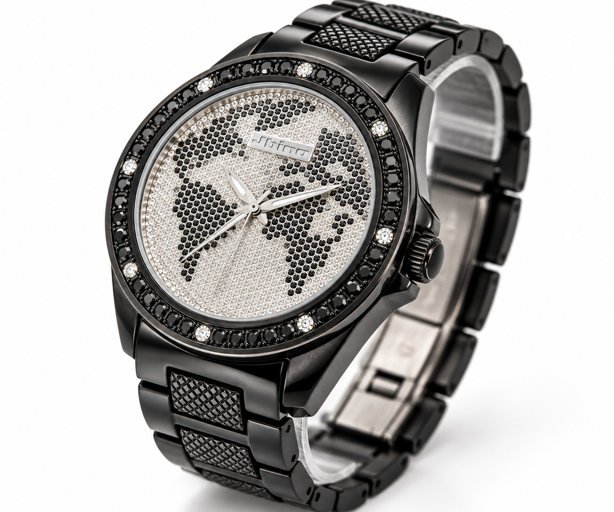 Jbimo Men's Black Stainless Steel Crystal World Map Watch