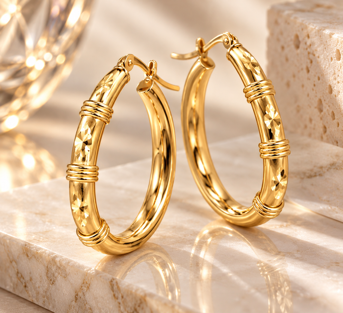 14K Yellow Gold Wire-Wrapped Tapered Oval Hoop Earrings