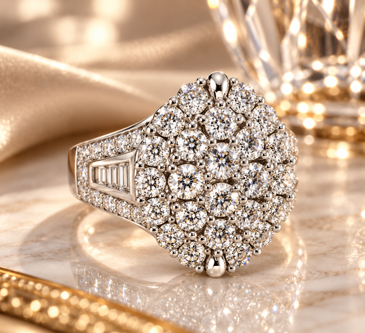 8.75 CTW Diamond Cluster Cocktail Ring in 14K White Gold | Phillies Gold8.75 CTW Diamond Cluster Cocktail Ring in 14K White Gold | Phillies Gold