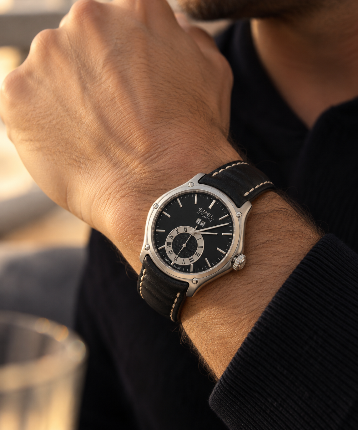 Men’s Ebel Classic Hexagon GMT Calfskin Black Strap