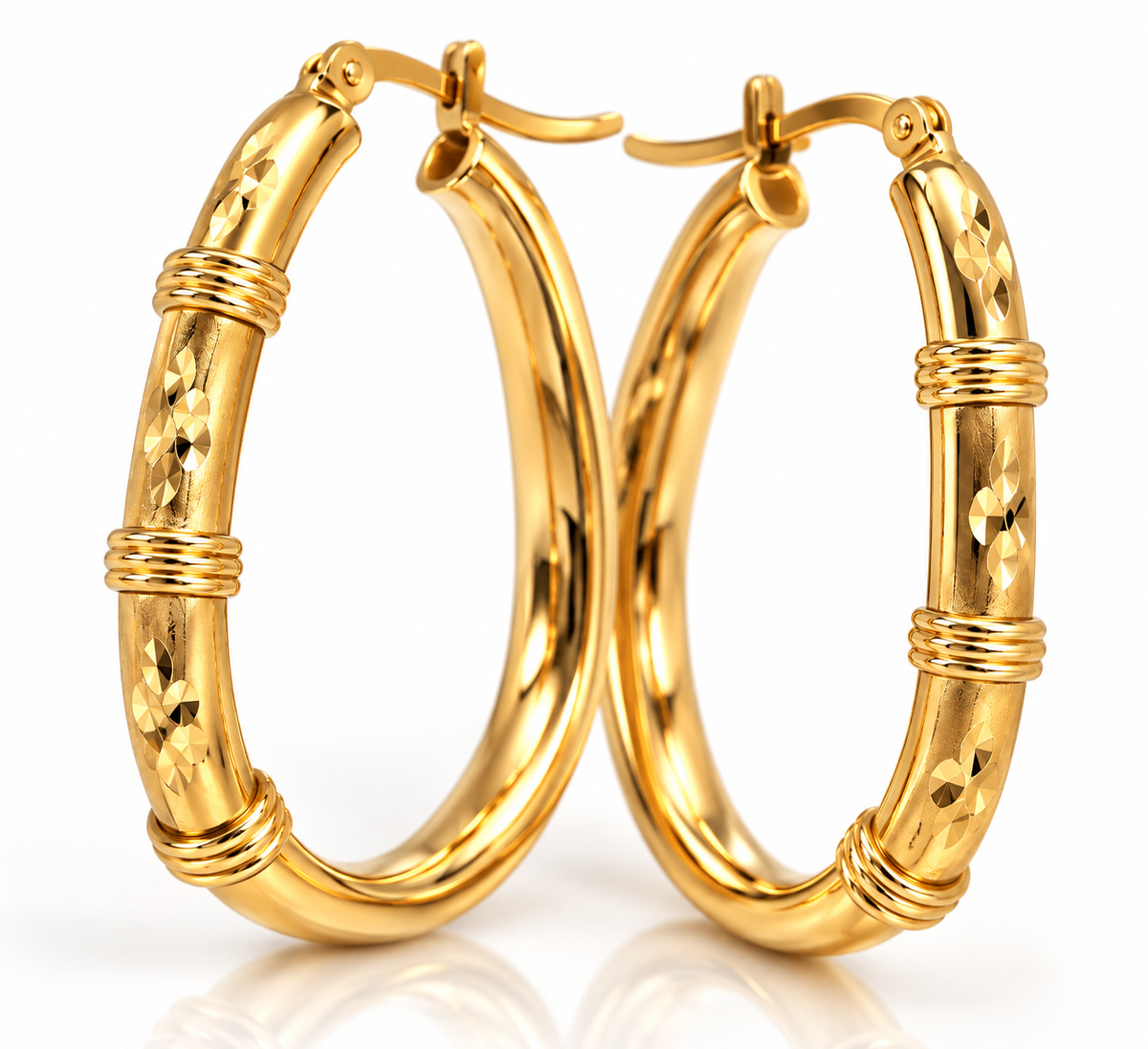 14K Yellow Gold Wire-Wrapped Tapered Oval Hoop Earrings