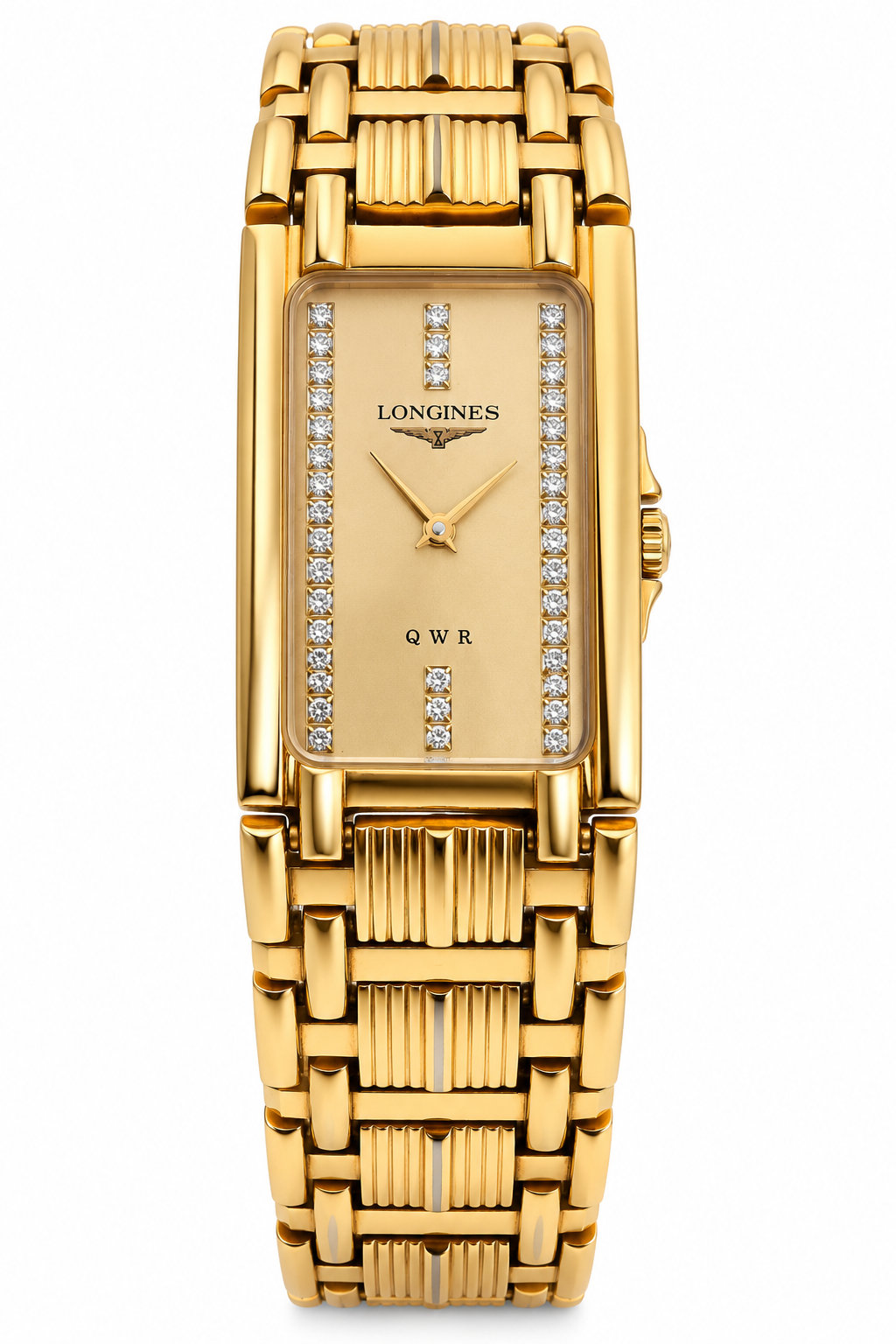 Longines Gold Diamond Dial Rectangular Watch