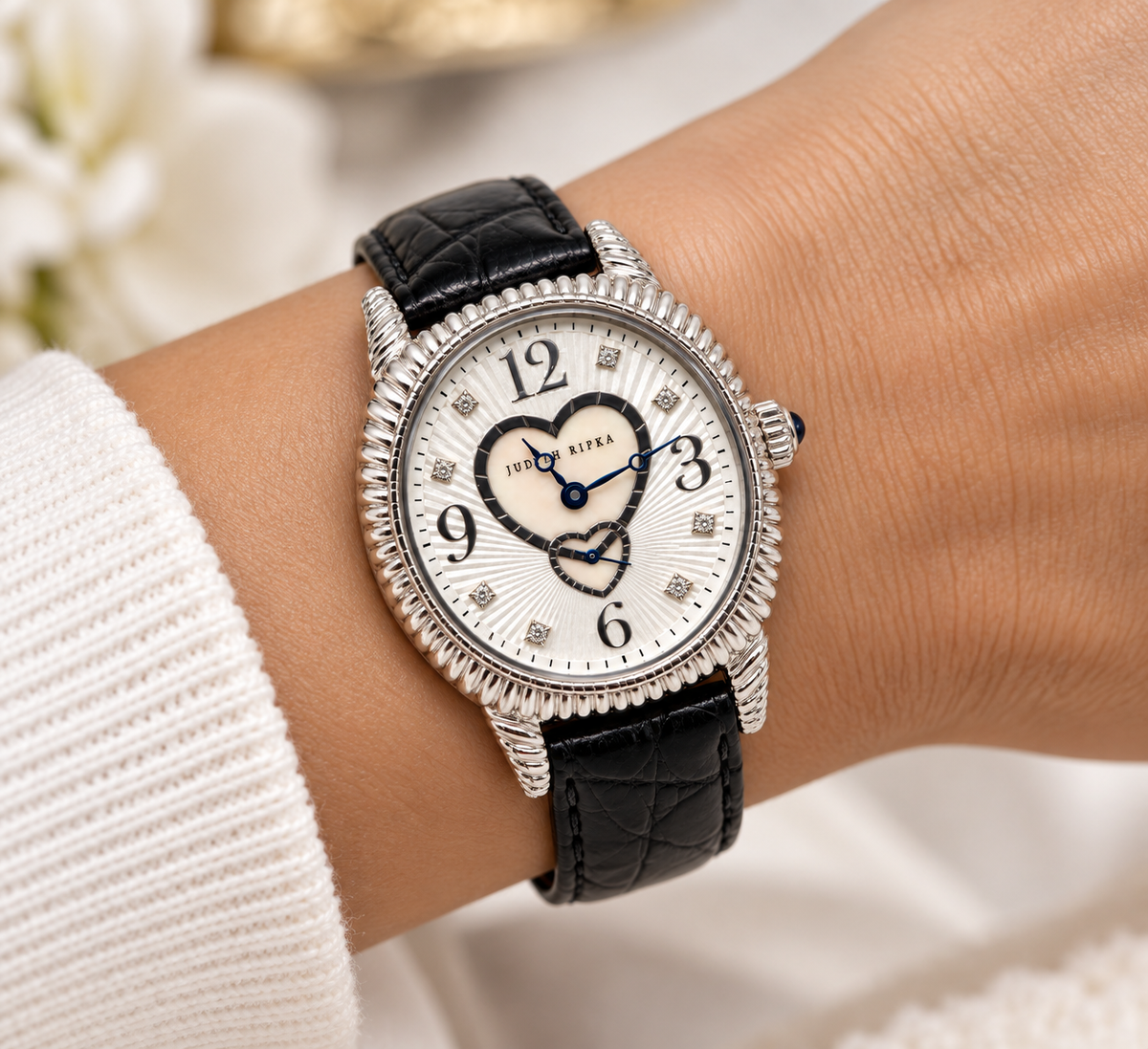 Judith Ripka Sterling Silver Mother of Pearl Heart Watch