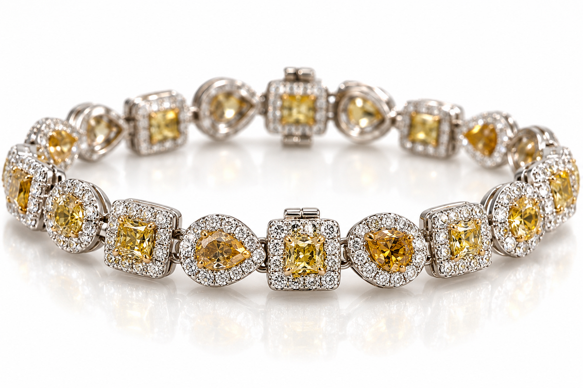 Ladies 18K White Gold 7.50 Carat Fancy Color Diamond Bracelet