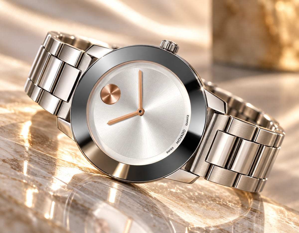 Movado Swiss Quartz Stainless Steel Watch – Silver Dial with Rose Gold Accents – 36.4mm, photo 7