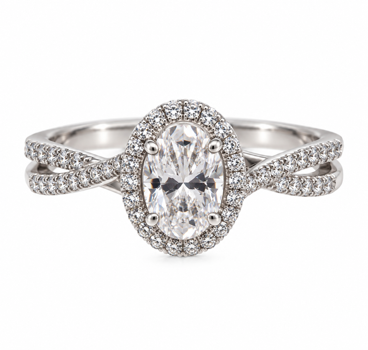 14 Karat White Gold Oval Diamond Halo Engagement Ring – 1.55 CTW