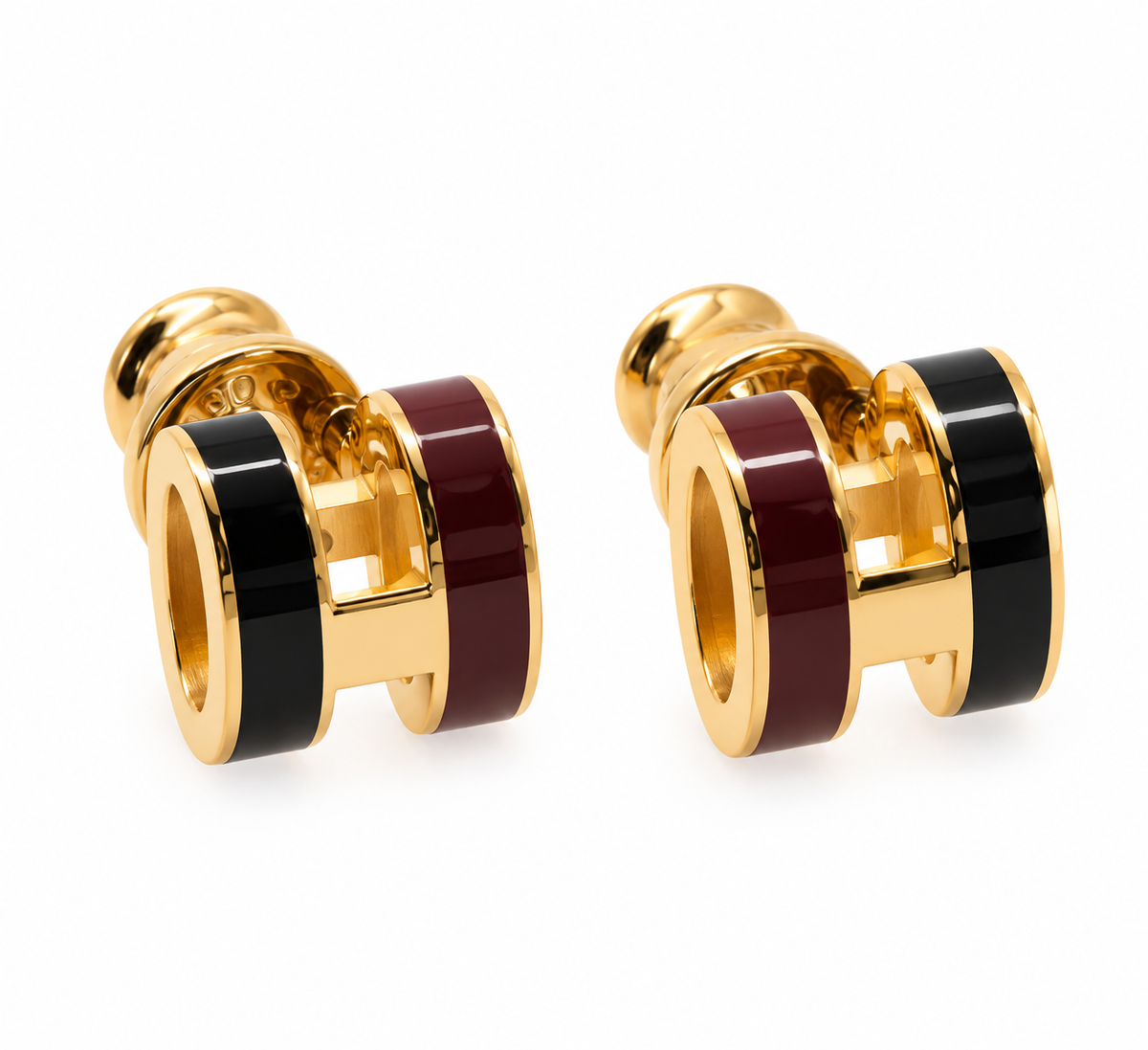 Hermès Mini Pop H Rocabar Earrings – Gold-Plated with Two-Tone Lacquer
