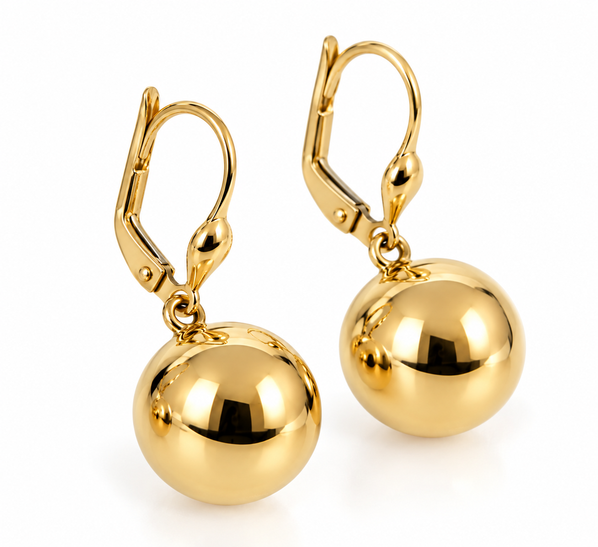 14K Solid Yellow Gold 12.5mm Dangling Ball Earrings