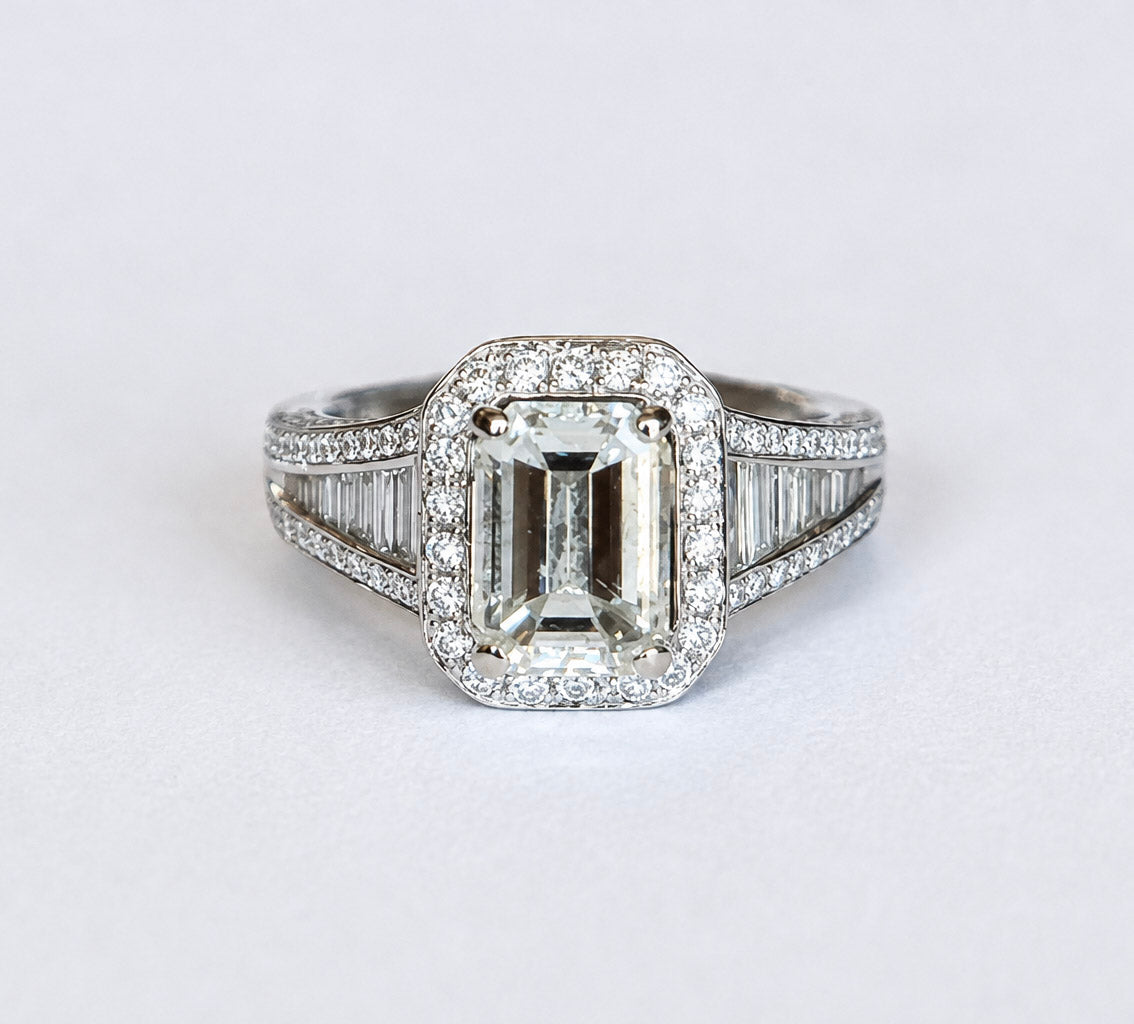 Ladies Magnificent 18 Karat White Gold Emerald Cut Diamond Ring