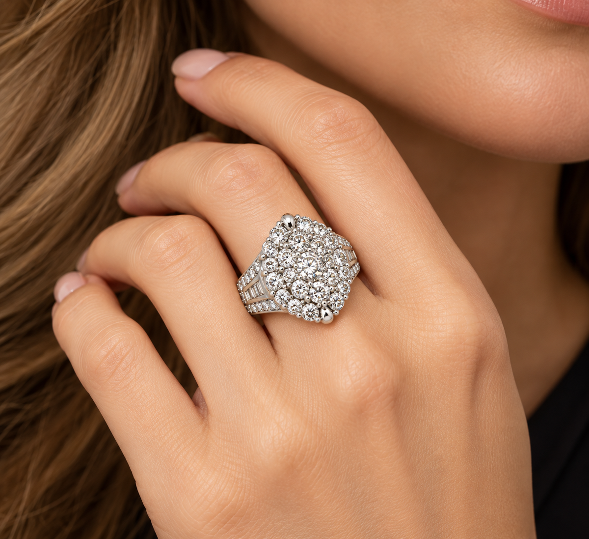 8.75 CTW Diamond Cluster Cocktail Ring in 14K White Gold | Phillies Gold8.75 CTW Diamond Cluster Cocktail Ring in 14K White Gold | Phillies Gold