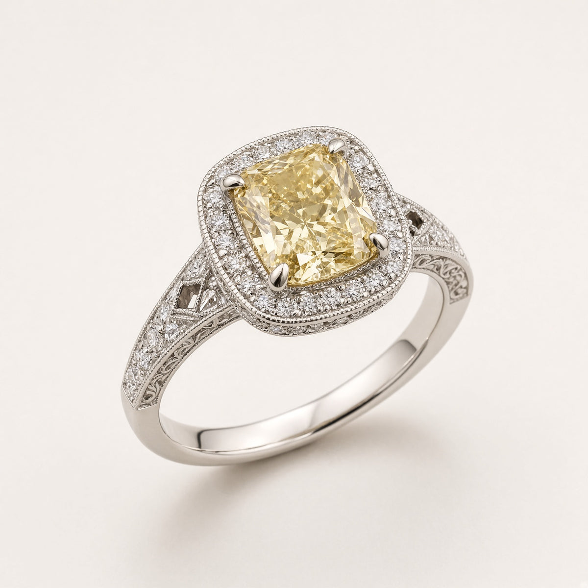1.63ct Natural Fancy Yellow Diamond Halo Ring – 14K White Gold, GIA, Size 7¼, photo 4
