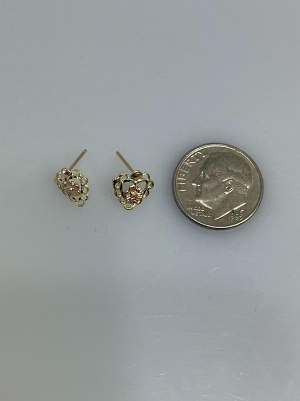 View four of 14KT Yellow & Pink Gold Heart Shaped Floral Post Earrings