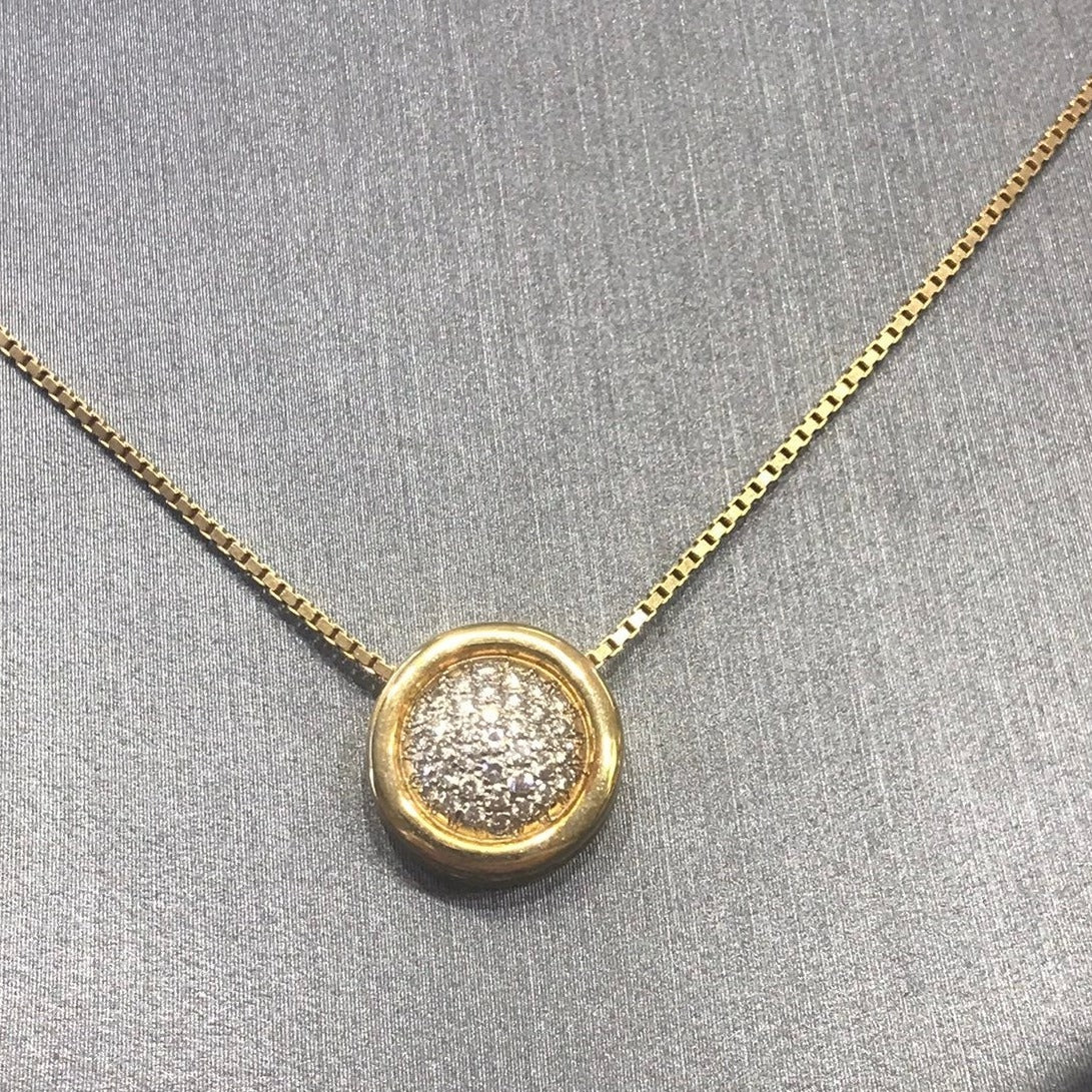 18 Karat Yellow Gold Round Diamond Cluster Necklace - Philadelphia Gold & Silver Exchange
