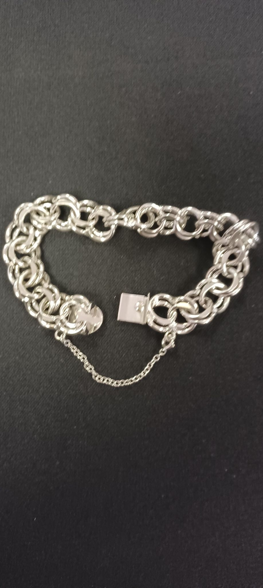 Sterling Silver .925 Round Open Link Bracelet With Safety Chain