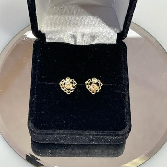 View one of 14KT Yellow & Pink Gold Heart Shaped Floral Post Earrings
