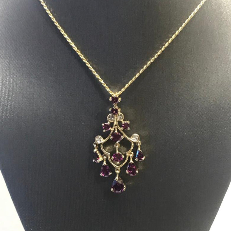 10 Karat Yellow Gold Diamond And Pink Tourmaline Dangling Pendant Necklace - Philadelphia Gold & Silver Exchange