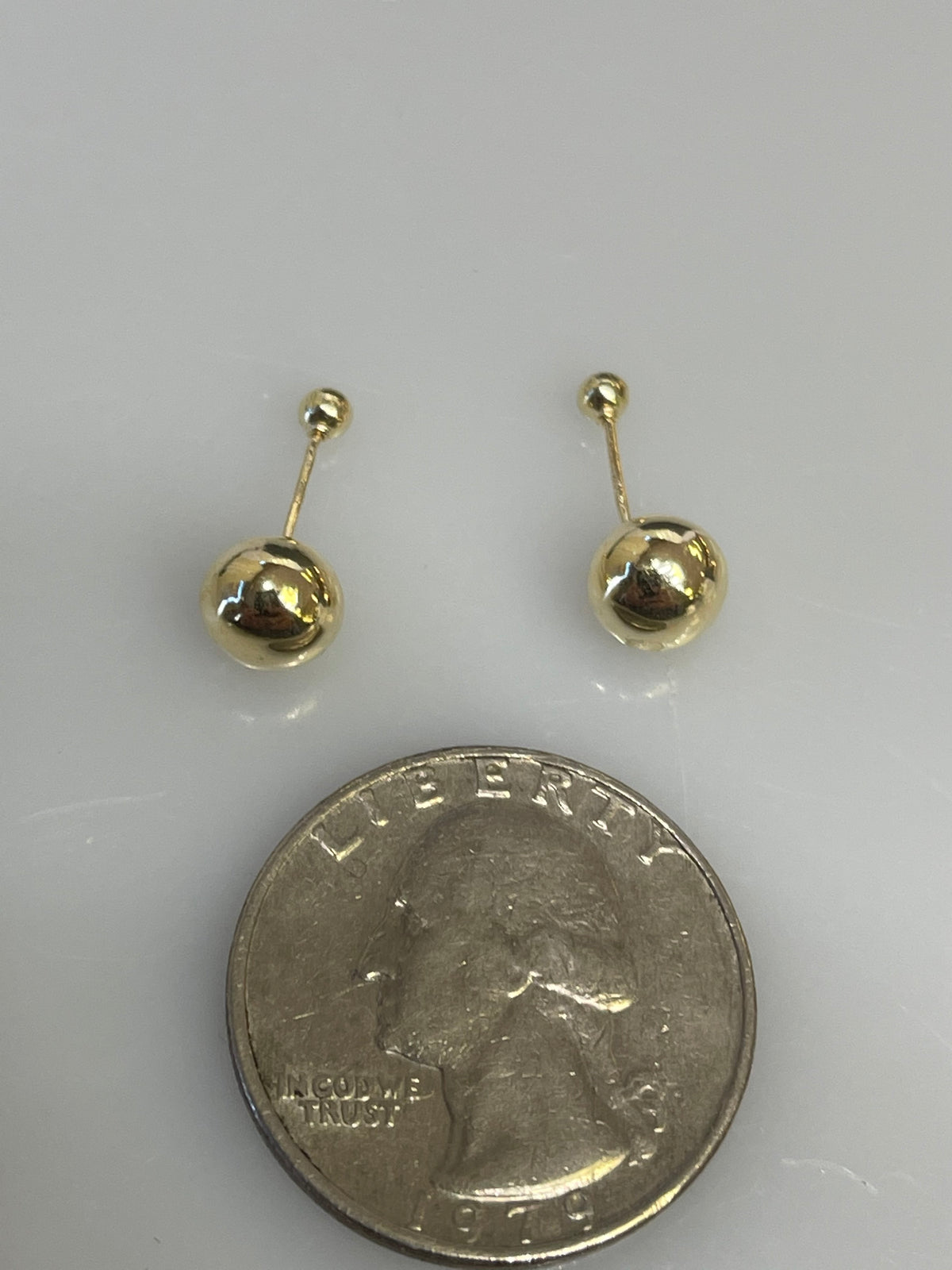 View five of 14 Karat Yellow Gold Double Ball Pierced Earrings