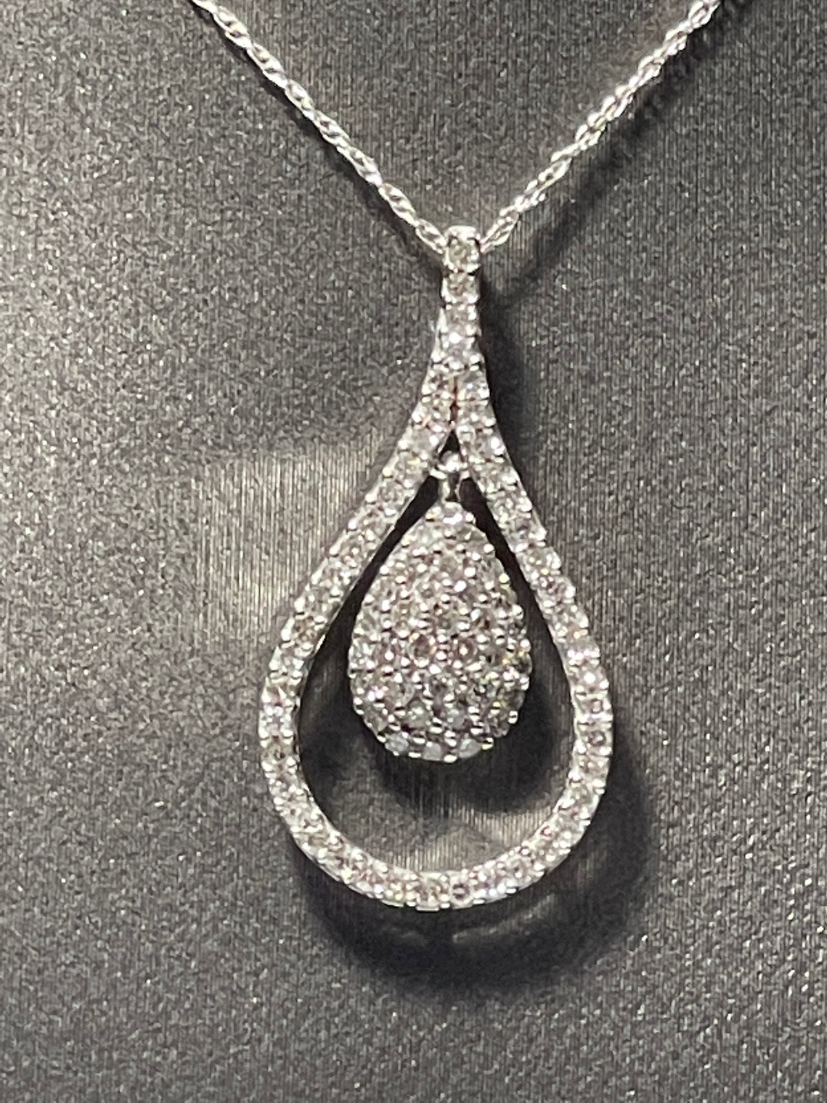 14 Karat White Gold Dangling Diamond Teardrop Necklace Gorgeous 1+ Carats - Philadelphia Gold & Silver Exchange