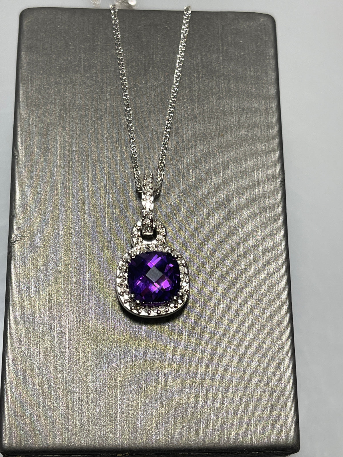 10 Karat White Gold Asher Cut Amethyst Necklace - Philadelphia Gold & Silver Exchange