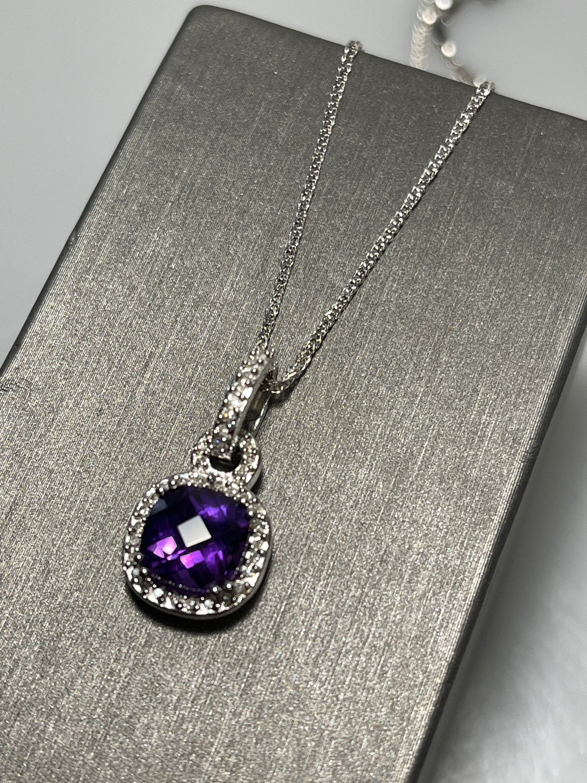 10 Karat White Gold Asher Cut Amethyst Necklace - Philadelphia Gold & Silver Exchange