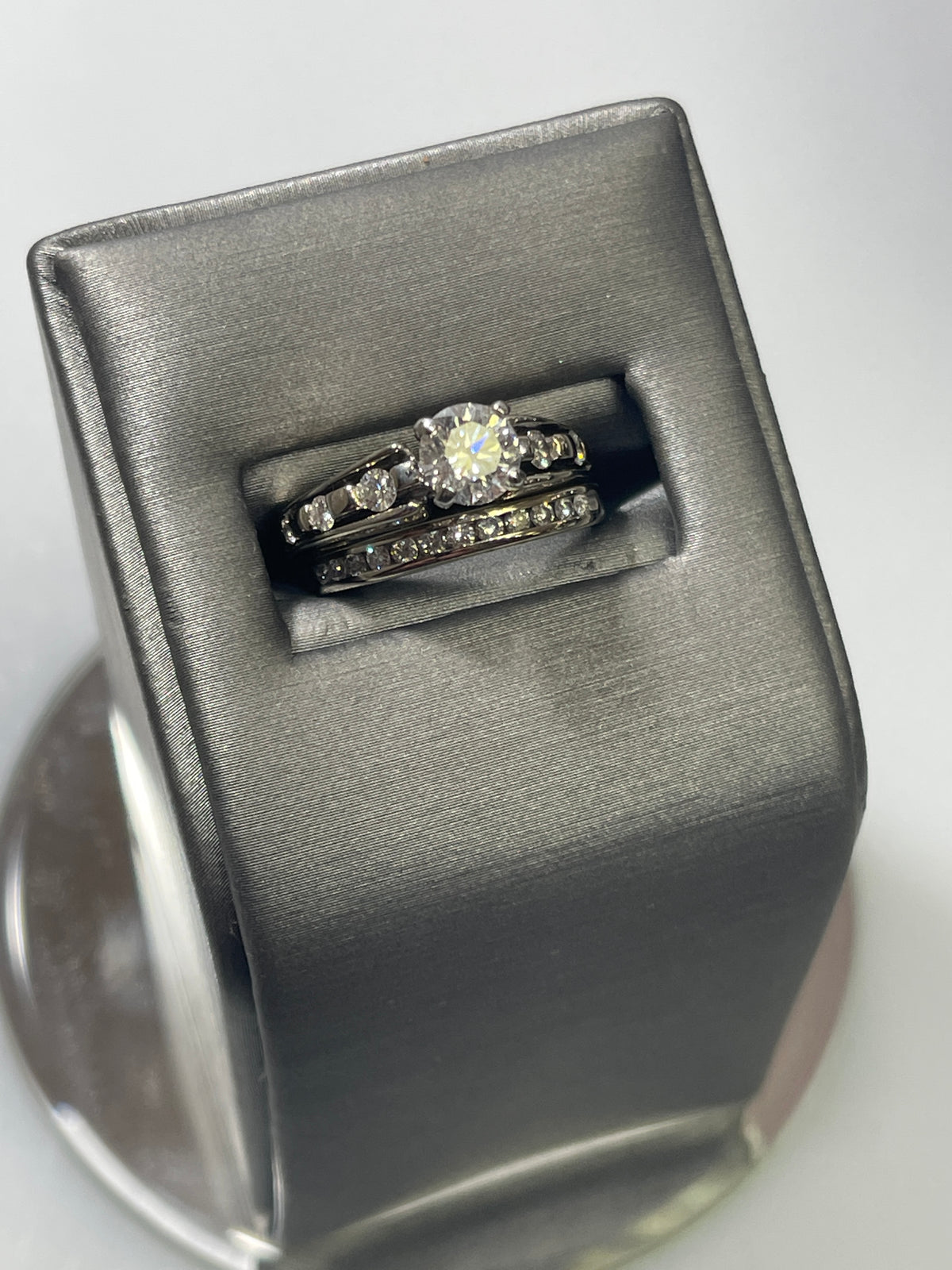 View eight of 14 Karat White Gold Diamond Engagement Ring And Wedding Band Diamond Wedding Set Over 1 1/2 Carats