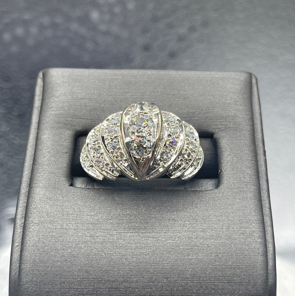Incredible Ladies 14 Karat White Gold Diamond Fountain Waterfall Ring