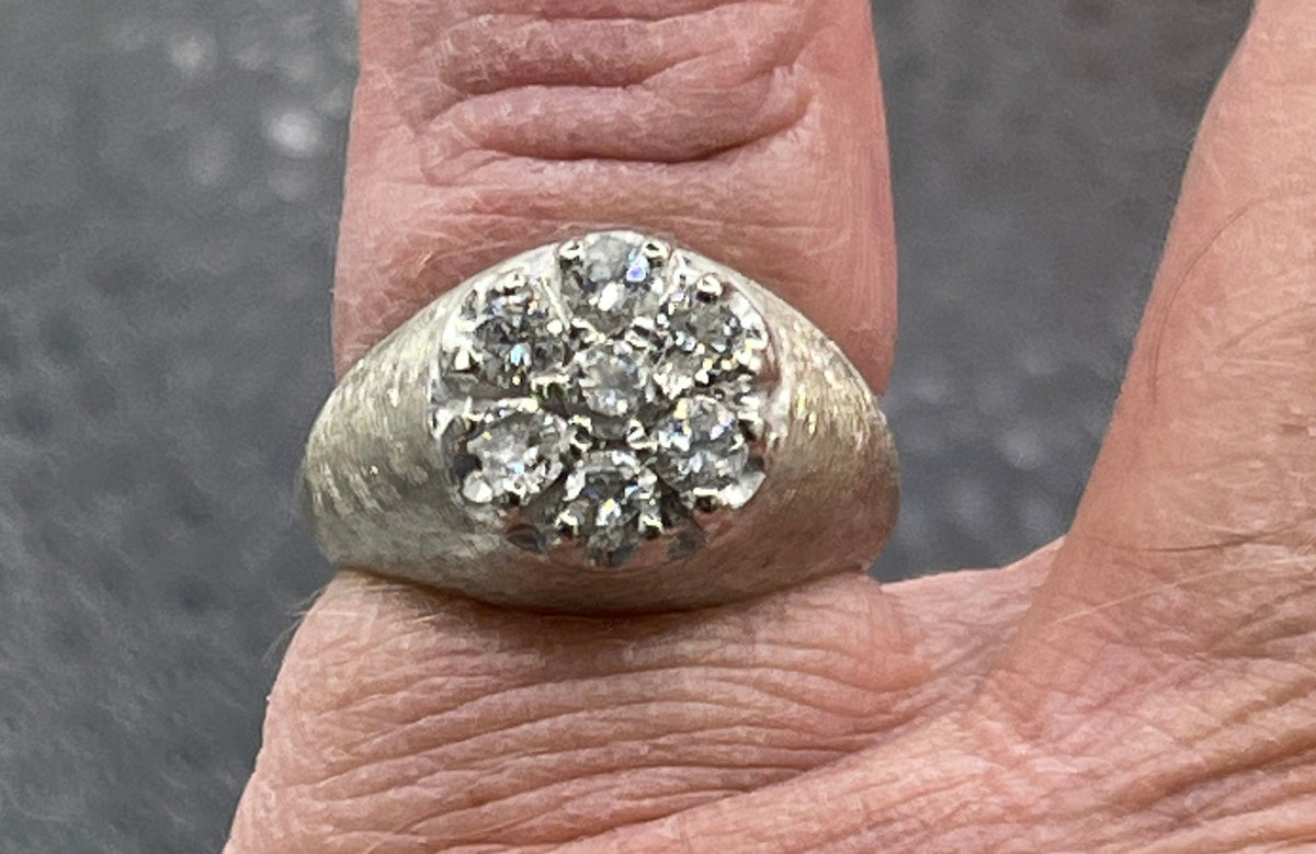 A Fabulous 14 Karat Gold Men's Gypsy Cluster Diamond Ring