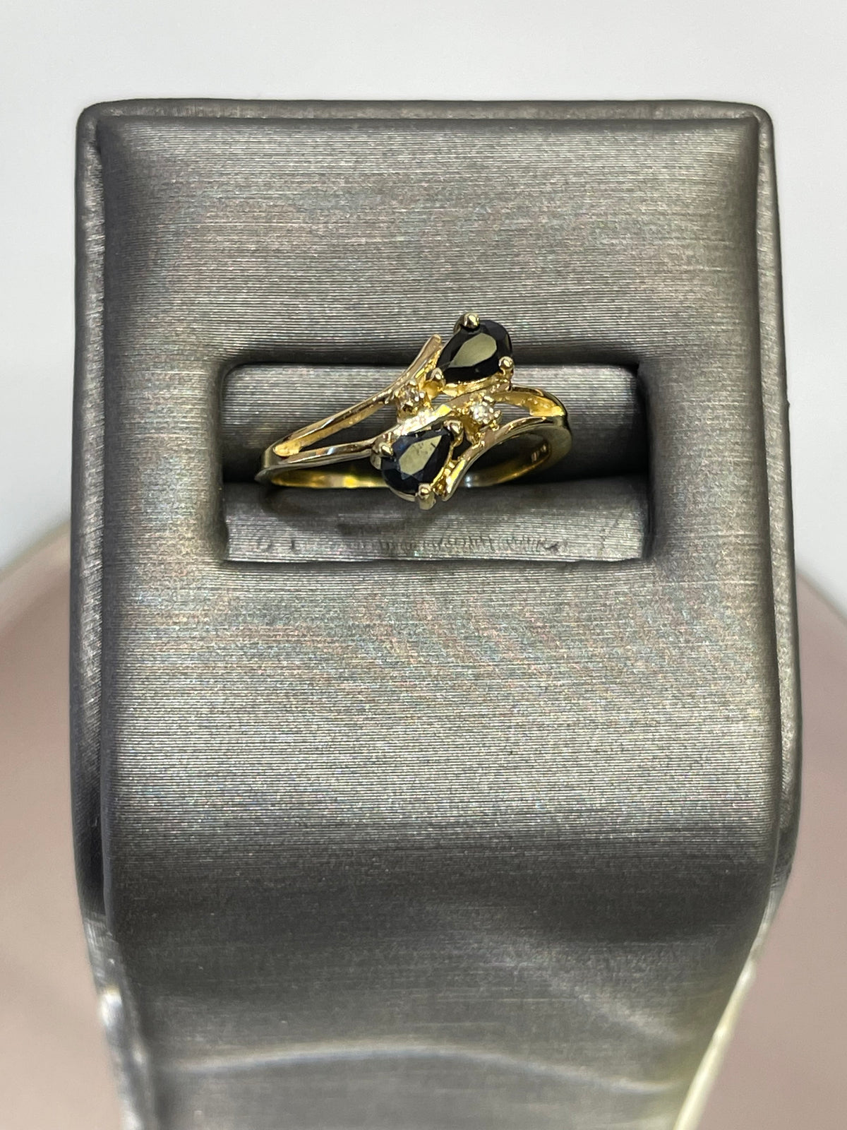 10KT Yellow Gold Pear Shaped Sapphire With Diamond Accents Ring - Philadelphia Gold & Silver Exchange