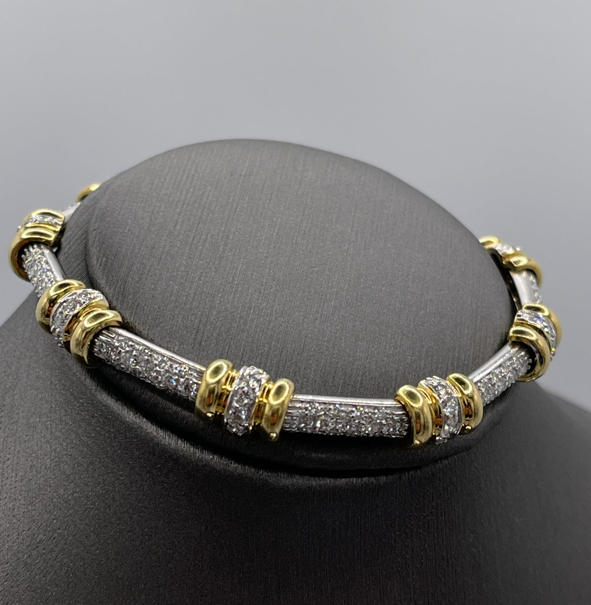 18 Karat White & Yellow Gold Solid Link Diamond Bracelet - Philadelphia Gold & Silver Exchange